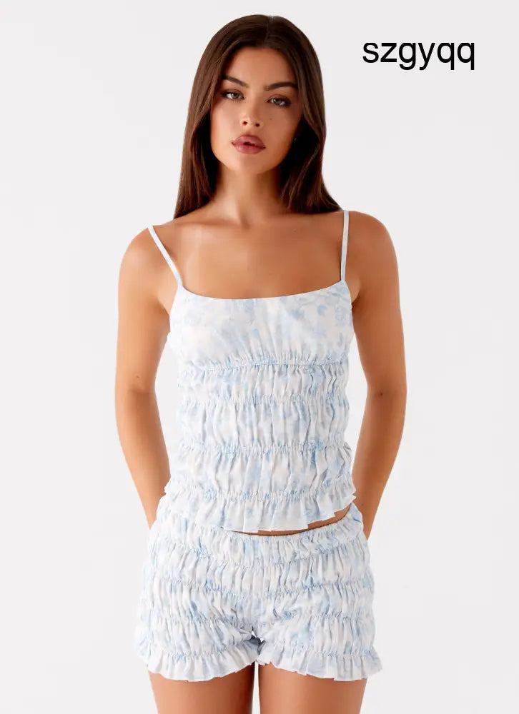 Kimi Ruched Top - Blue Floral