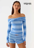 La Luna Bardot Knit Top - Cerulean