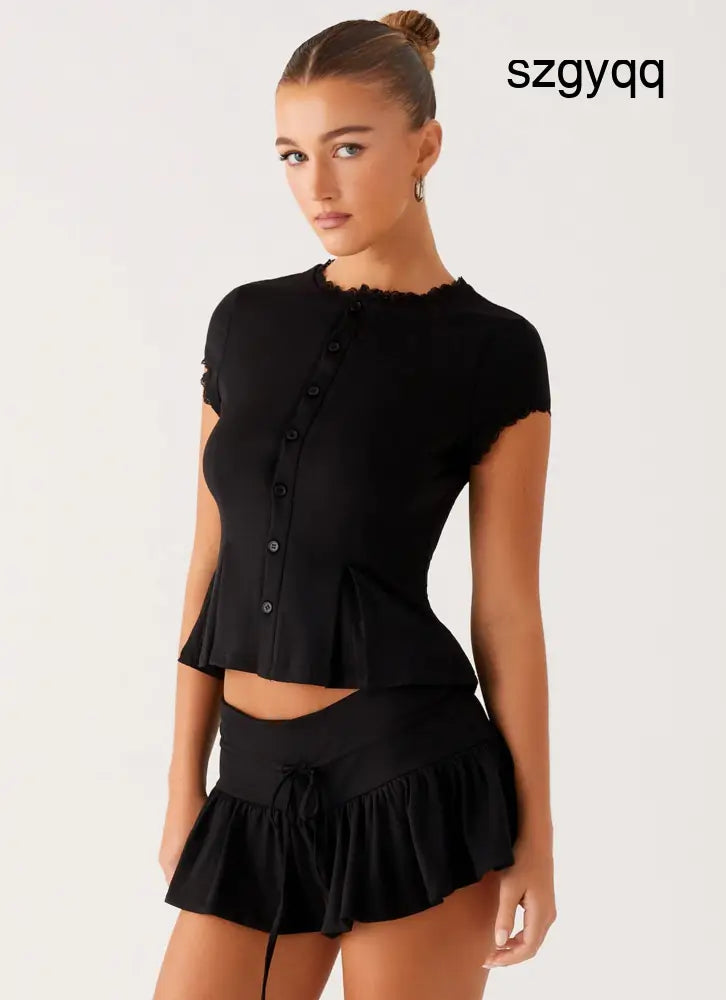 Landon Button Up Top - Black
