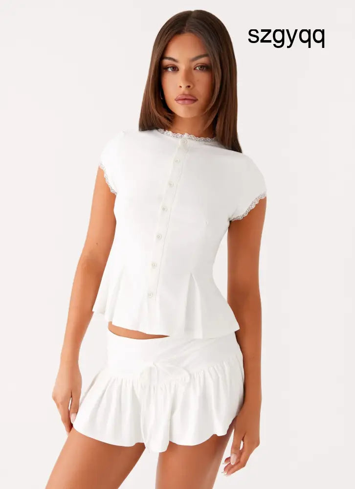 Landon Button Up Top - White